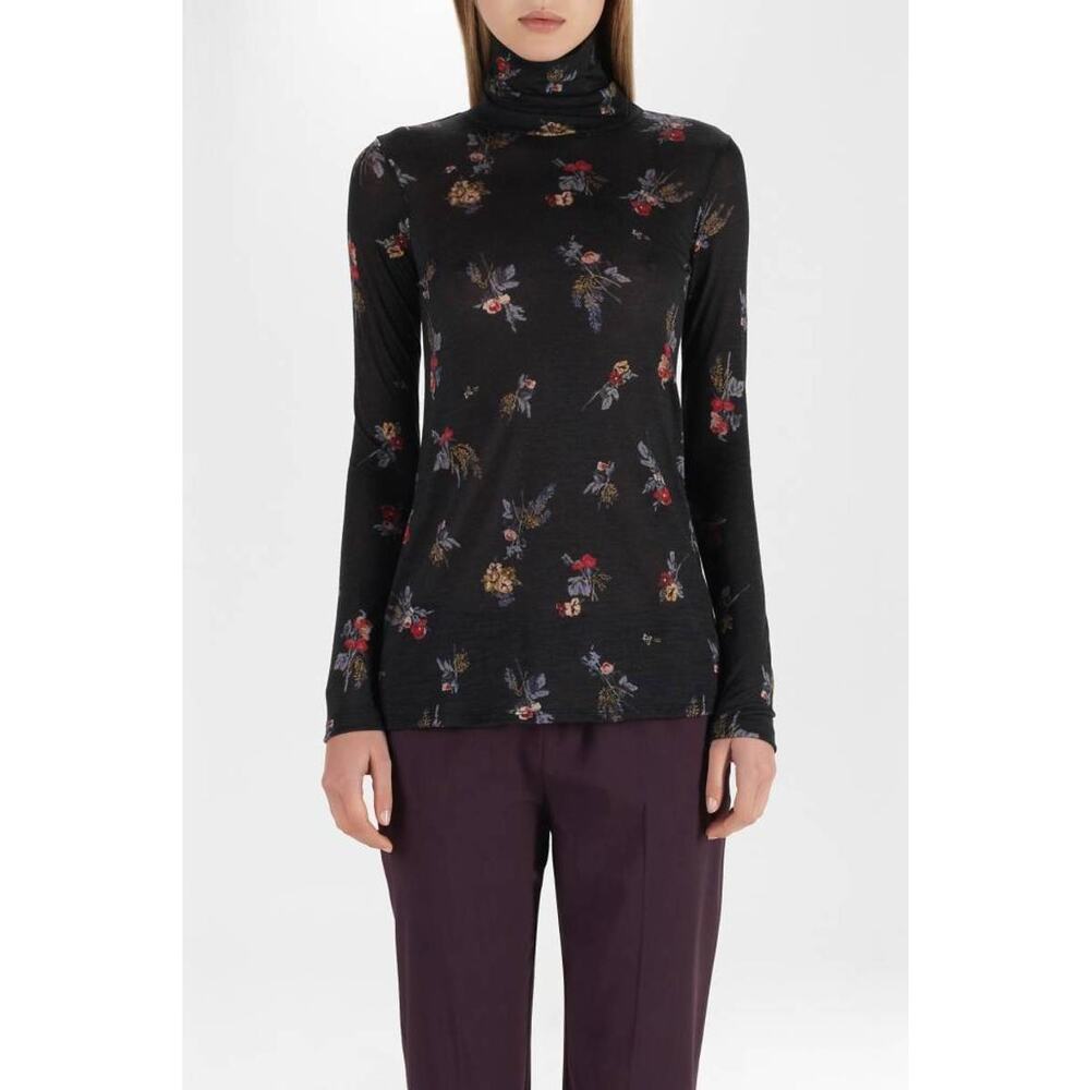 FORTE FORTE Italy Top Sz 0 Highlands Flowers Long‎ Sleeve Turtleneck Wool Blend